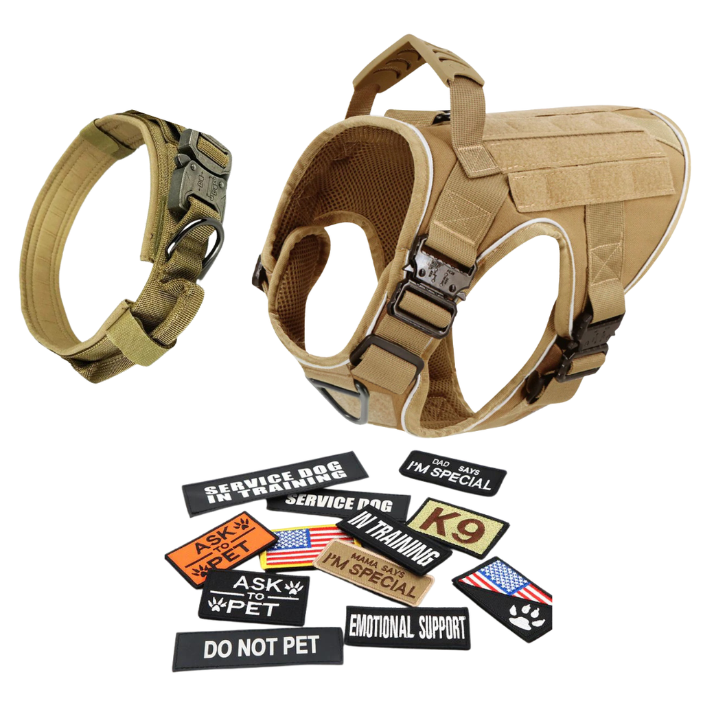 NEW Upgraded Tactical No-Pull Team K9™ Dog Harness with 4 Quick-Release Metal Buckles, Reinforced Front & Back V-Rings, Hook & Loop Panels, Adjustable Straps, Reflective Strips, & Top Handle
