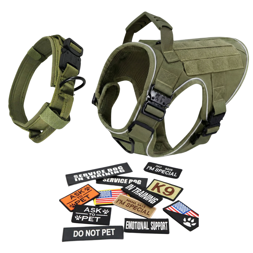 NEW Upgraded Tactical No-Pull Team K9™ Dog Harness with 4 Quick-Release Metal Buckles, Reinforced Front & Back V-Rings, Hook & Loop Panels, Adjustable Straps, Reflective Strips, & Top Handle