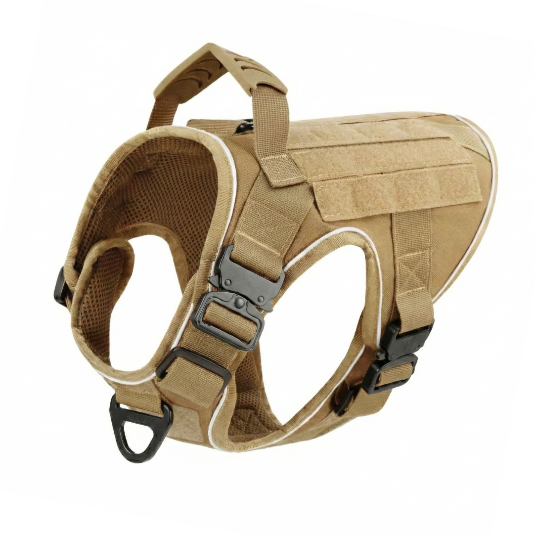 NEW Upgraded Tactical No-Pull Team K9™ Dog Harness with 4 Quick-Release Metal Buckles, Reinforced Front & Back V-Rings, Hook & Loop Panels, Adjustable Straps, Reflective Strips, & Top Handle