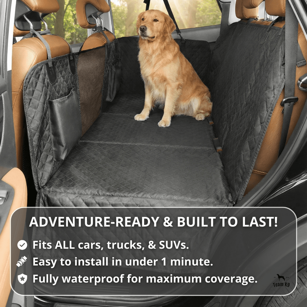 NEW Waterproof Hard Bottom Car & Truck Seat Foldable Hammock Cover With Storage Pockets, Side Flaps, Headrest Straps, Seat Anchors, & Mesh Window (+FREE SAFETY BELT!)
