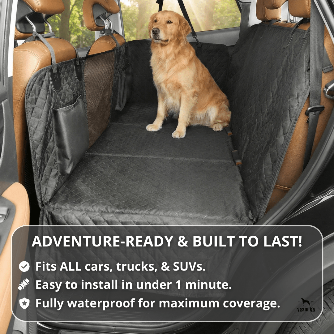 NEW Waterproof Hard Bottom Car & Truck Seat Foldable Hammock Cover With Storage Pockets, Side Flaps, Headrest Straps, Seat Anchors, & Mesh Window (+FREE SAFETY BELT!)
