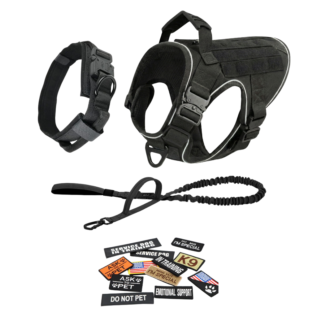 NEW Upgraded Tactical No-Pull Team K9™ Dog Harness with 4 Quick-Release Metal Buckles, Reinforced Front & Back V-Rings, Hook & Loop Panels, Adjustable Straps, Reflective Strips, & Top Handle