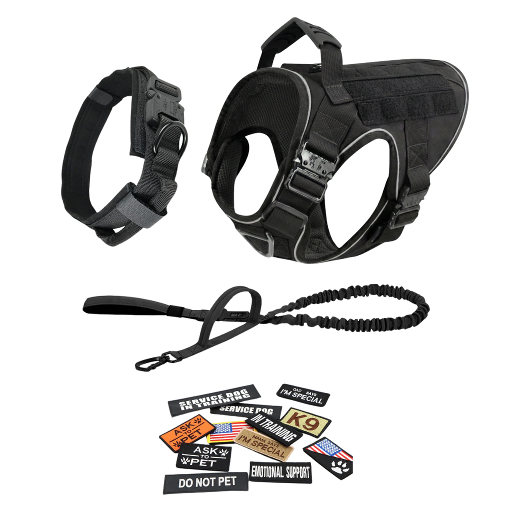 NEW Upgraded Tactical No-Pull Team K9™ Dog Harness with 4 Quick-Release Metal Buckles, Reinforced Front & Back V-Rings, Hook & Loop Panels, Adjustable Straps, Reflective Strips, & Top Handle