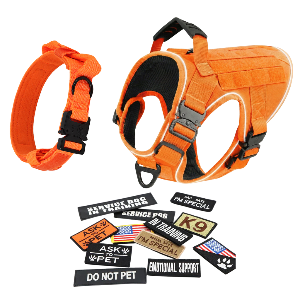 NEW Upgraded Tactical No-Pull Team K9™ Dog Harness with 4 Quick-Release Metal Buckles, Reinforced Front & Back V-Rings, Hook & Loop Panels, Adjustable Straps, Reflective Strips, & Top Handle