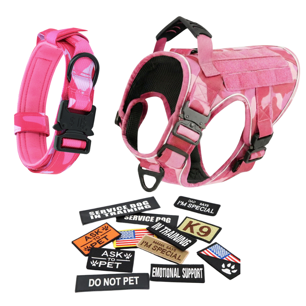 NEW Upgraded Tactical No-Pull Team K9™ Dog Harness with 4 Quick-Release Metal Buckles, Reinforced Front & Back V-Rings, Hook & Loop Panels, Adjustable Straps, Reflective Strips, & Top Handle