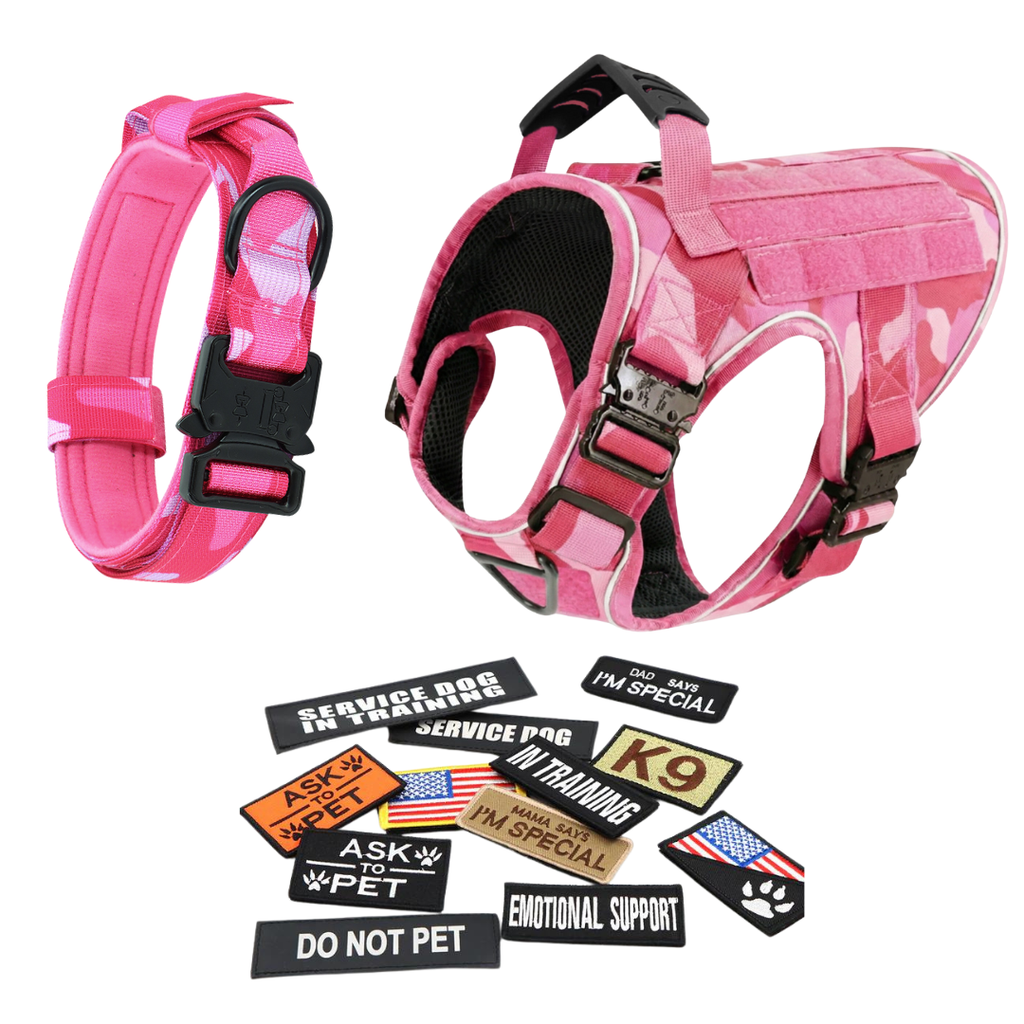NEW Upgraded Tactical No-Pull Team K9™ Dog Harness with 4 Quick-Release Metal Buckles, Reinforced Front & Back V-Rings, Hook & Loop Panels, Adjustable Straps, Reflective Strips, & Top Handle