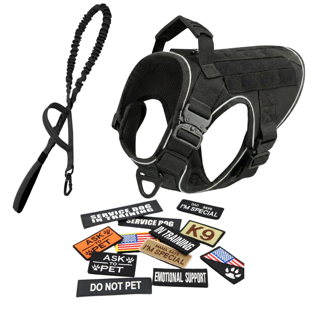 NEW Upgraded Tactical No-Pull Team K9™ Dog Harness with 4 Quick-Release Metal Buckles, Reinforced Front & Back V-Rings, Hook & Loop Panels, Adjustable Straps, Reflective Strips, & Top Handle