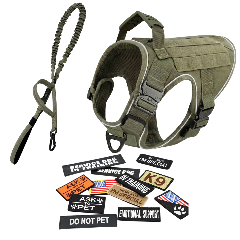 NEW Upgraded Tactical No-Pull Team K9™ Dog Harness with 4 Quick-Release Metal Buckles, Reinforced Front & Back V-Rings, Hook & Loop Panels, Adjustable Straps, Reflective Strips, & Top Handle