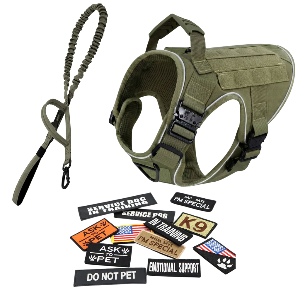 NEW Upgraded Tactical No-Pull Team K9™ Dog Harness with 4 Quick-Release Metal Buckles, Reinforced Front & Back V-Rings, Hook & Loop Panels, Adjustable Straps, Reflective Strips, & Top Handle