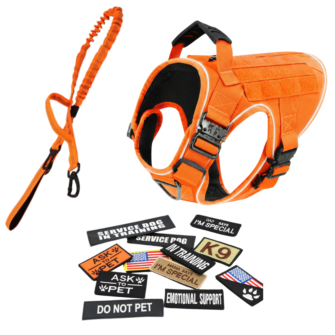 NEW Upgraded Tactical No-Pull Team K9™ Dog Harness with 4 Quick-Release Metal Buckles, Reinforced Front & Back V-Rings, Hook & Loop Panels, Adjustable Straps, Reflective Strips, & Top Handle