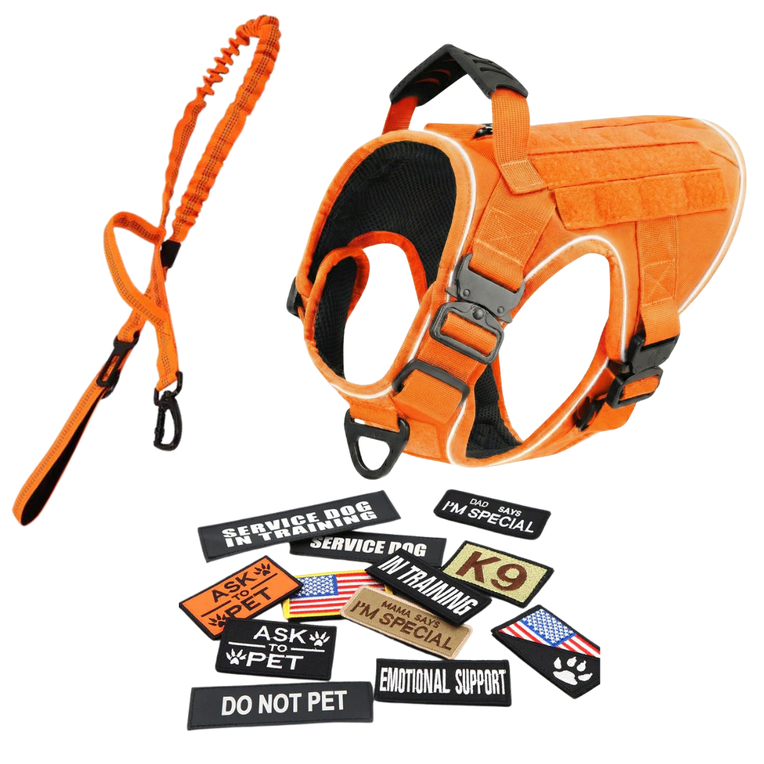 NEW Upgraded Tactical No-Pull Team K9™ Dog Harness with 4 Quick-Release Metal Buckles, Reinforced Front & Back V-Rings, Hook & Loop Panels, Adjustable Straps, Reflective Strips, & Top Handle