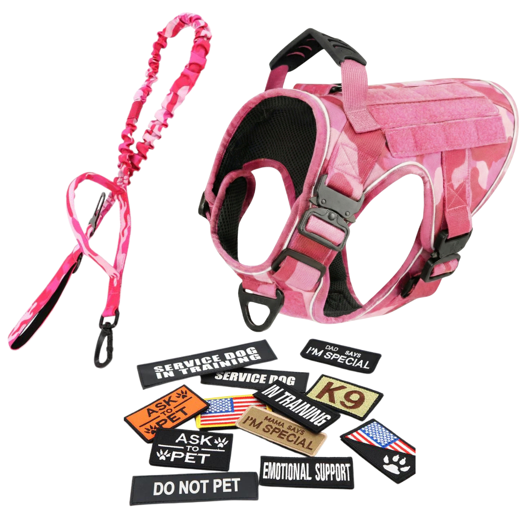 NEW Upgraded Tactical No-Pull Team K9™ Dog Harness with 4 Quick-Release Metal Buckles, Reinforced Front & Back V-Rings, Hook & Loop Panels, Adjustable Straps, Reflective Strips, & Top Handle