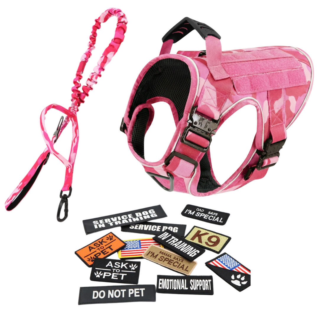 NEW Upgraded Tactical No-Pull Team K9™ Dog Harness with 4 Quick-Release Metal Buckles, Reinforced Front & Back V-Rings, Hook & Loop Panels, Adjustable Straps, Reflective Strips, & Top Handle