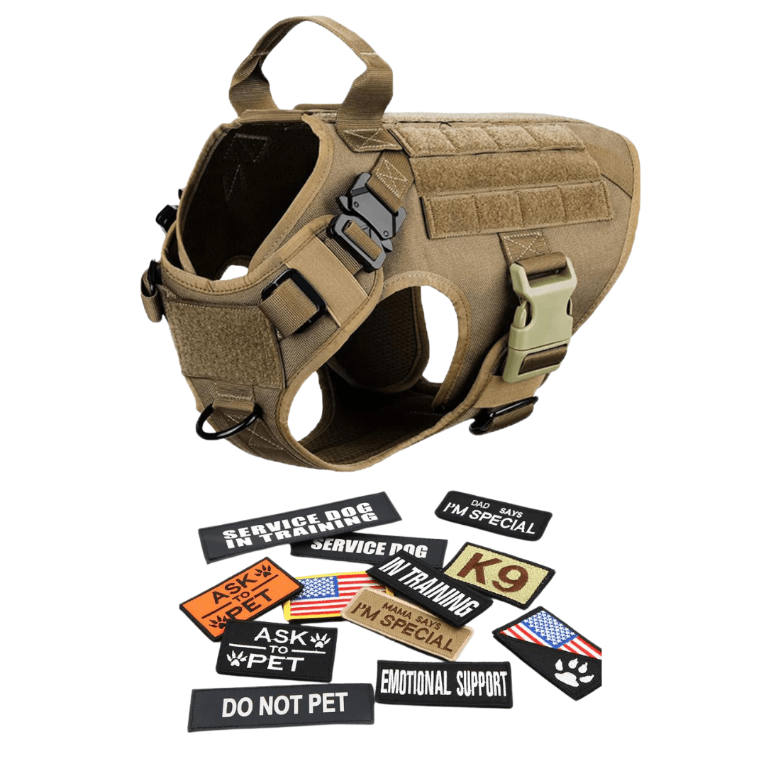 Classic Heavy-Duty Tactical No-Pull Team K9™ Dog Harness With Front & Back D-Rings, Quick-Release Metal-Buckles, Hook & Loop Panels, & Top Handle
