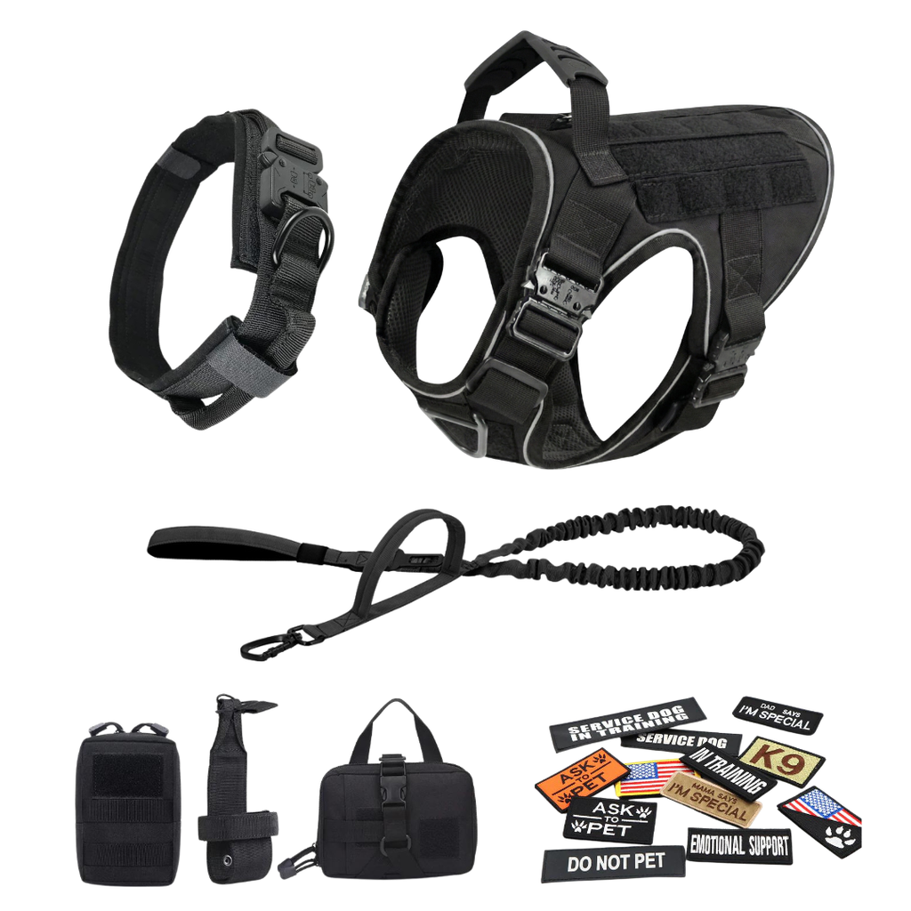 NEW Upgraded Tactical No-Pull Team K9™ Dog Harness with 4 Quick-Release Metal Buckles, Reinforced Front & Back V-Rings, Hook & Loop Panels, Adjustable Straps, Reflective Strips, & Top Handle