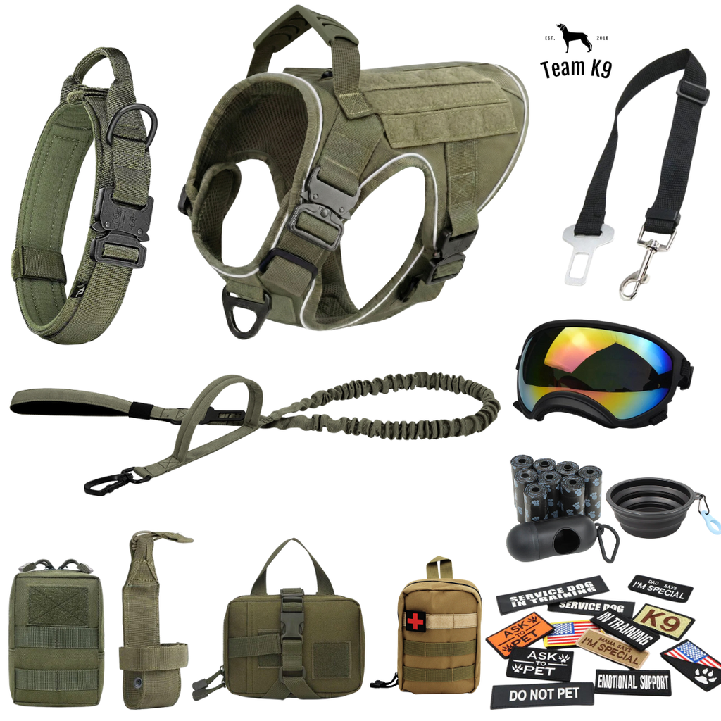 NEW Upgraded Tactical No-Pull Team K9™ Dog Harness with 4 Quick-Release Metal Buckles, Reinforced Front & Back V-Rings, Hook & Loop Panels, Adjustable Straps, Reflective Strips, & Top Handle