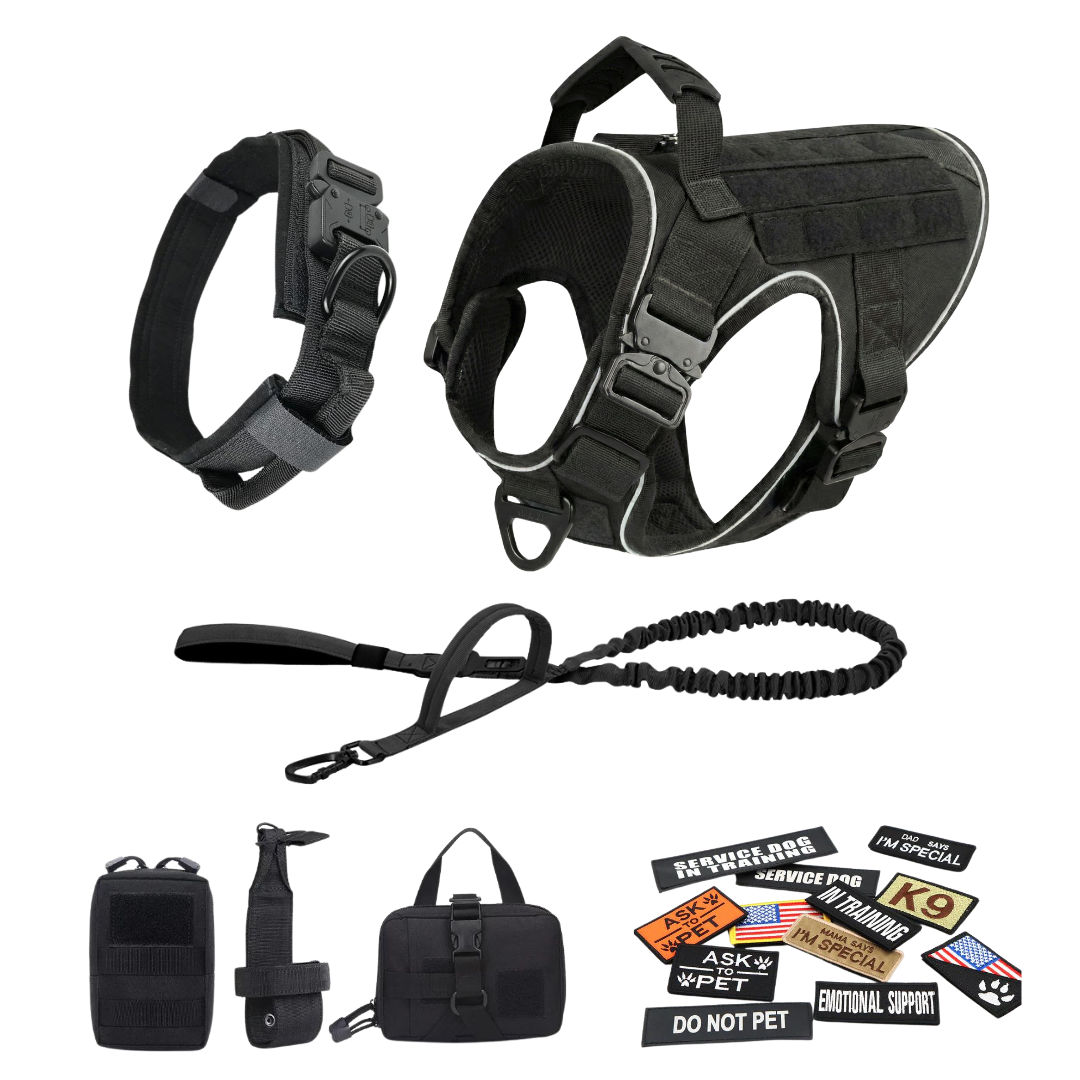 NEW Upgraded Tactical No-Pull Team K9™ Dog Harness with 4 Quick-Release Metal Buckles, Reinforced Front & Back V-Rings, Hook & Loop Panels, Adjustable Straps, Reflective Strips, & Top Handle