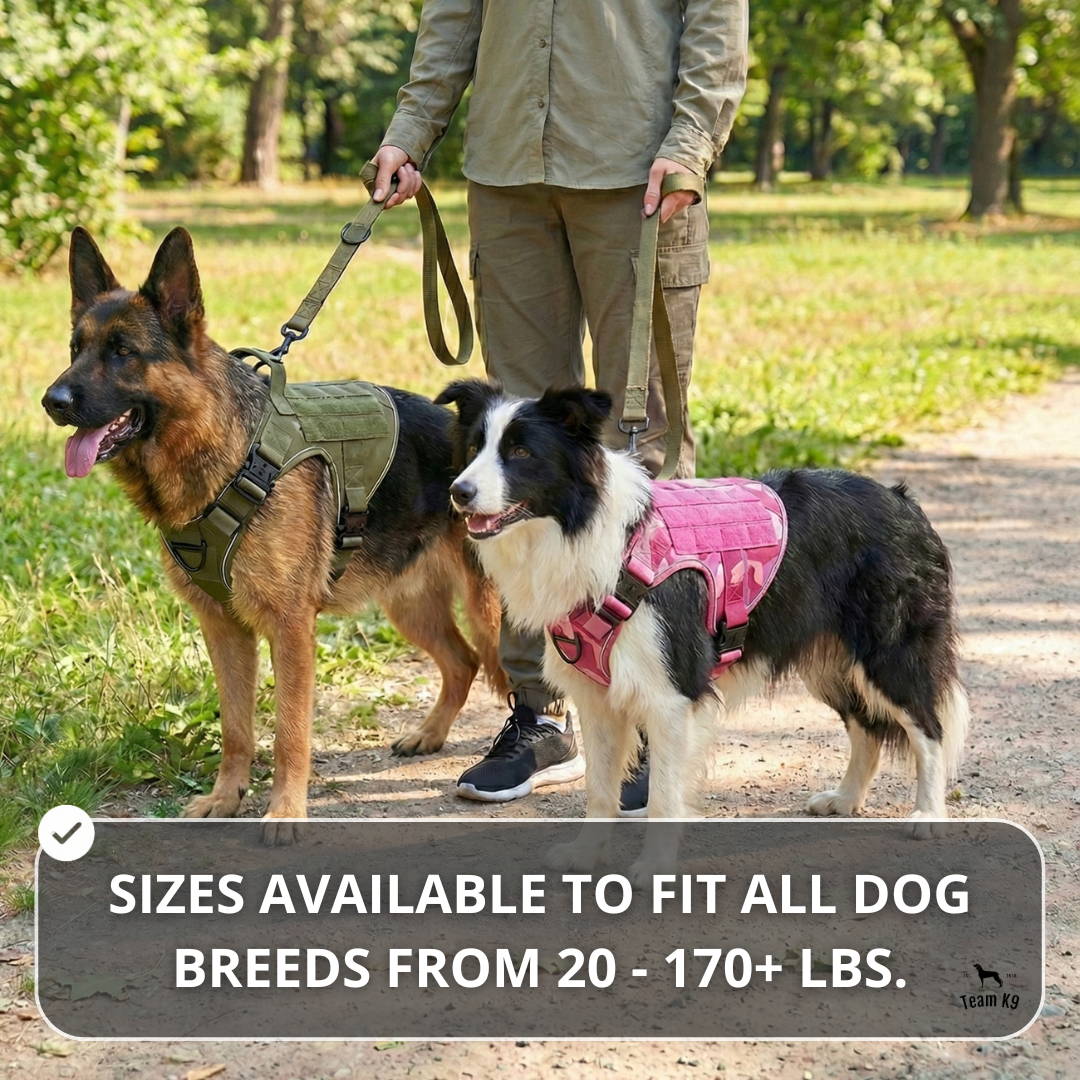 NEW Upgraded Tactical No-Pull Team K9™ Dog Harness with 4 Quick-Release Metal Buckles, Reinforced Front & Back V-Rings, Hook & Loop Panels, Adjustable Straps, Reflective Strips, & Top Handle