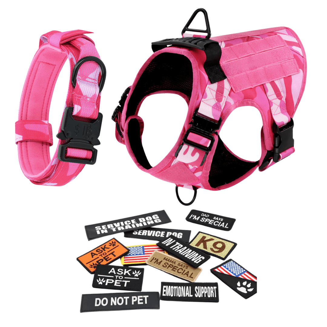 Classic Heavy-Duty Tactical No-Pull Team K9™ Dog Harness With Front & Back D-Rings, Quick-Release Metal-Buckles, Hook & Loop Panels, & Top Handle