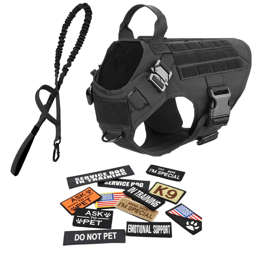 Classic Heavy-Duty Tactical No-Pull Team K9™ Dog Harness With Front & Back D-Rings, Quick-Release Metal-Buckles, Hook & Loop Panels, & Top Handle