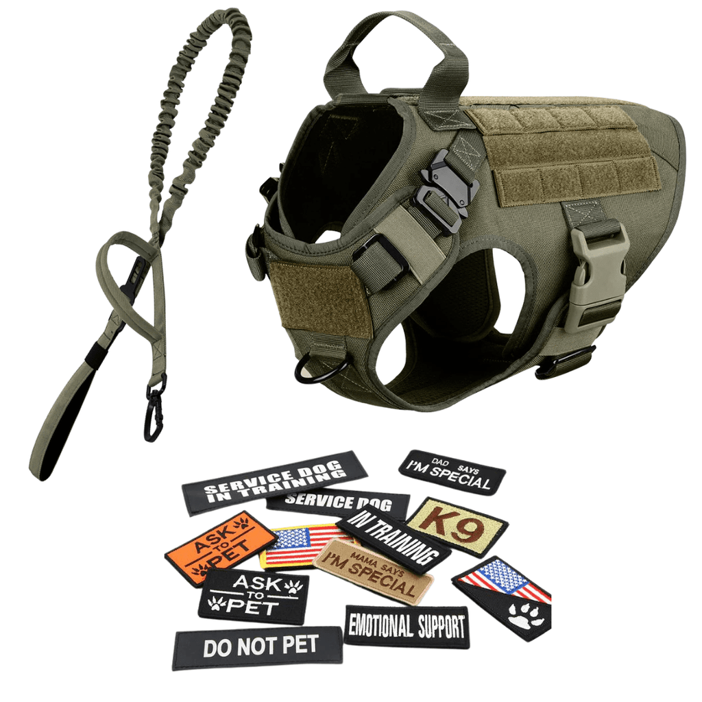 Classic Heavy-Duty Tactical No-Pull Team K9™ Dog Harness With Front & Back D-Rings, Quick-Release Metal-Buckles, Hook & Loop Panels, & Top Handle