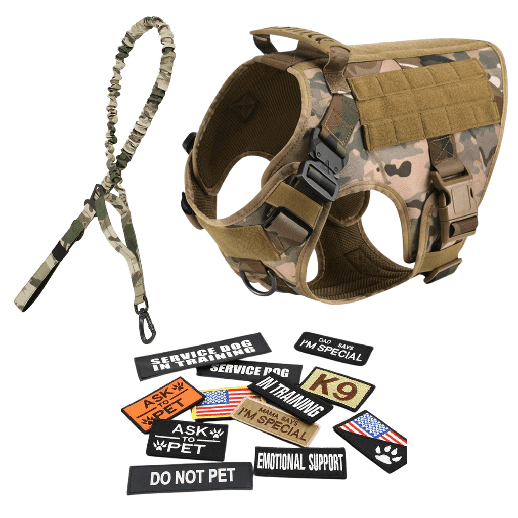 Classic Heavy-Duty Tactical No-Pull Team K9™ Dog Harness With Front & Back D-Rings, Quick-Release Metal-Buckles, Hook & Loop Panels, & Top Handle
