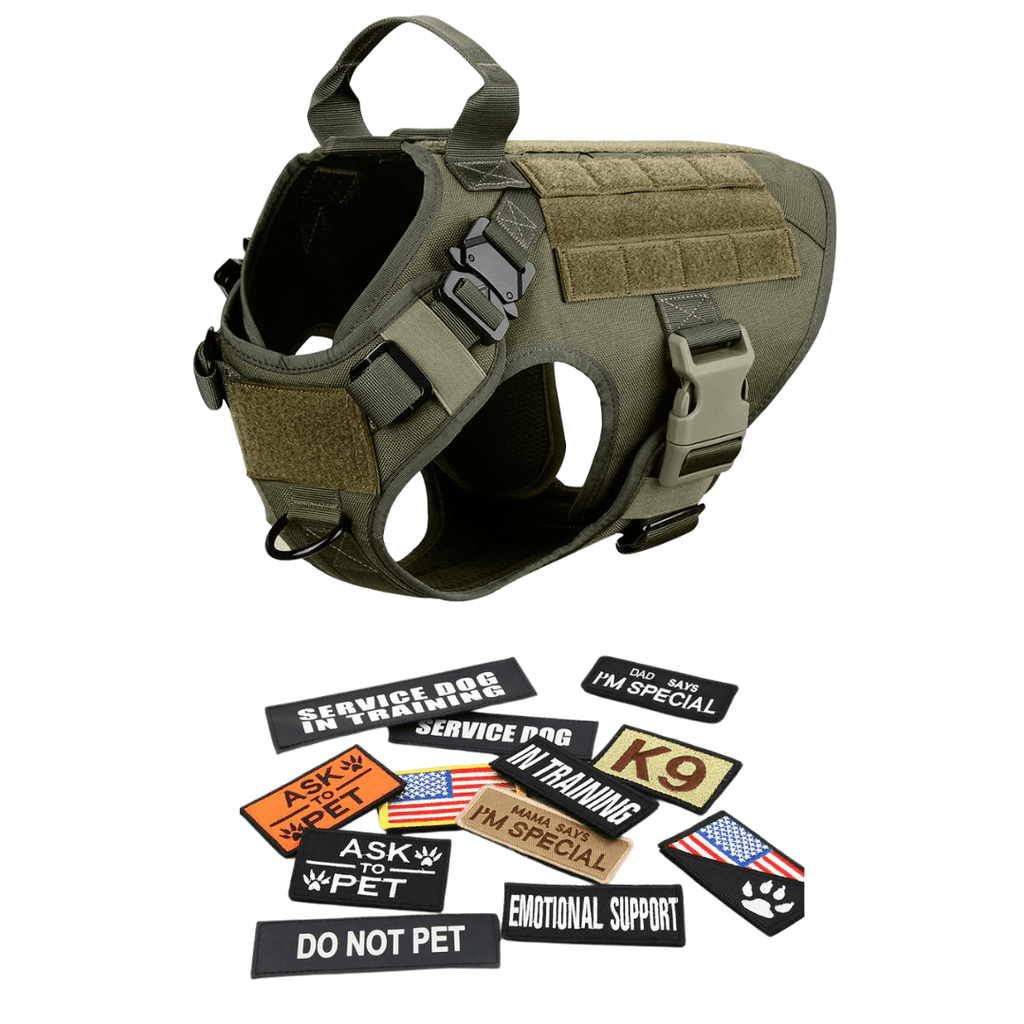 Classic Heavy-Duty Tactical No-Pull Team K9™ Dog Harness With Front & Back D-Rings, Quick-Release Metal-Buckles, Hook & Loop Panels, & Top Handle