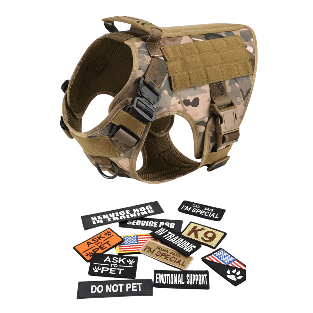 Classic Heavy-Duty Tactical No-Pull Team K9™ Dog Harness With Front & Back D-Rings, Quick-Release Metal-Buckles, Hook & Loop Panels, & Top Handle