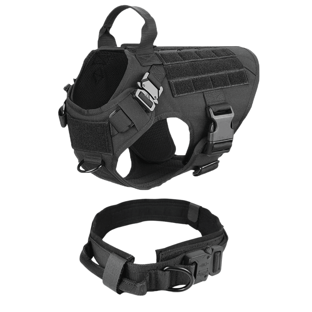 Classic Heavy-Duty Tactical No-Pull Team K9™ Dog Harness With Front & Back D-Rings, Quick-Release Metal-Buckles, Hook & Loop Panels, & Top Handle