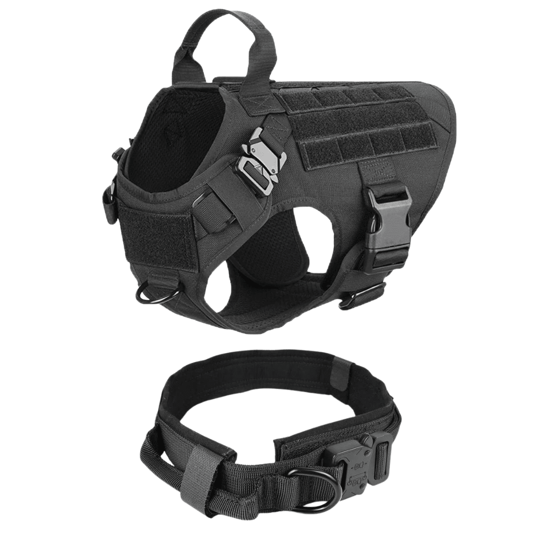 Classic Heavy-Duty Tactical No-Pull Team K9™ Dog Harness With Front & Back D-Rings, Quick-Release Metal-Buckles, Hook & Loop Panels, & Top Handle