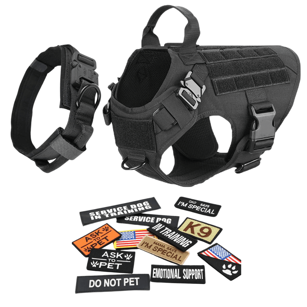 Classic Heavy-Duty Tactical No-Pull Team K9™ Dog Harness With Front & Back D-Rings, Quick-Release Metal-Buckles, Hook & Loop Panels, & Top Handle