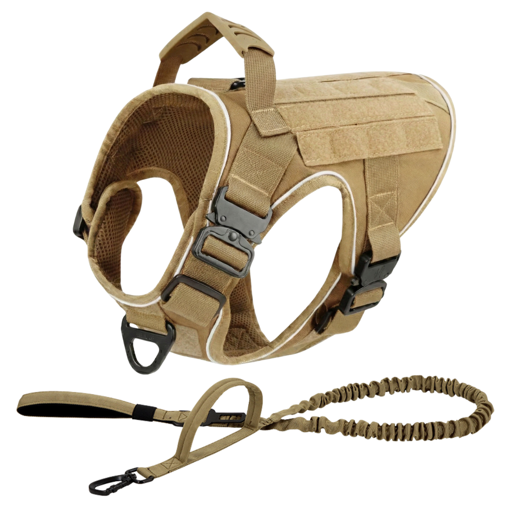 NEW Upgraded Tactical No-Pull Team K9™ Dog Harness with 4 Quick-Release Metal Buckles, Reinforced Front & Back V-Rings, Hook & Loop Panels, Adjustable Straps, Reflective Strips, & Top Handle