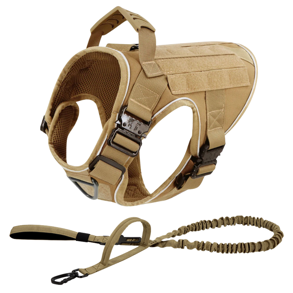 NEW Upgraded Tactical No-Pull Team K9™ Dog Harness with 4 Quick-Release Metal Buckles, Reinforced Front & Back V-Rings, Hook & Loop Panels, Adjustable Straps, Reflective Strips, & Top Handle
