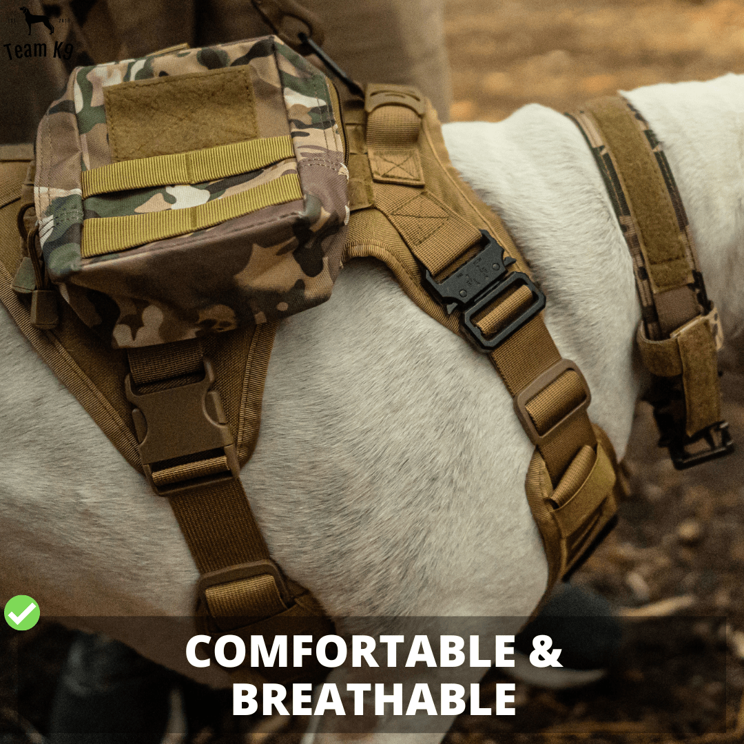 Classic Heavy-Duty Tactical No-Pull Team K9™ Dog Harness With Front & Back D-Rings, Quick-Release Metal-Buckles, Hook & Loop Panels, & Top Handle