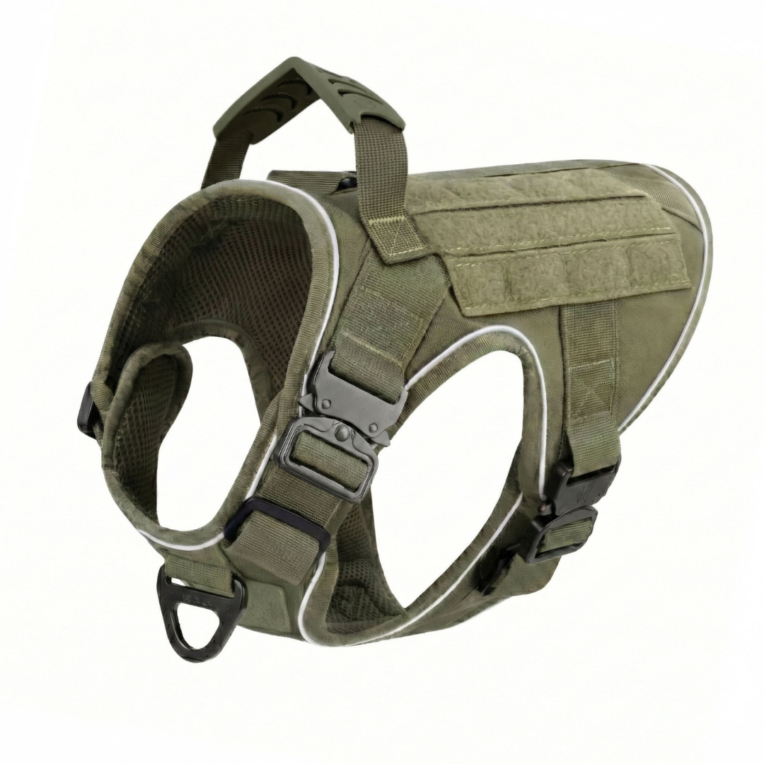 NEW Upgraded Tactical No-Pull Team K9™ Dog Harness with 4 Quick-Release Metal Buckles, Reinforced Front & Back V-Rings, Hook & Loop Panels, Adjustable Straps, Reflective Strips, & Top Handle