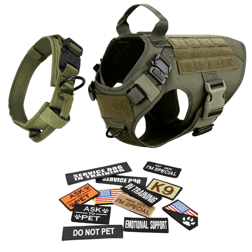 Classic Heavy-Duty Tactical No-Pull Team K9™ Dog Harness With Front & Back D-Rings, Quick-Release Metal-Buckles, Hook & Loop Panels, & Top Handle