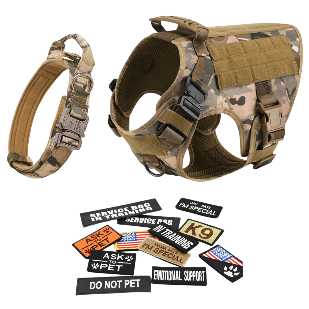 Classic Heavy-Duty Tactical No-Pull Team K9™ Dog Harness With Front & Back D-Rings, Quick-Release Metal-Buckles, Hook & Loop Panels, & Top Handle
