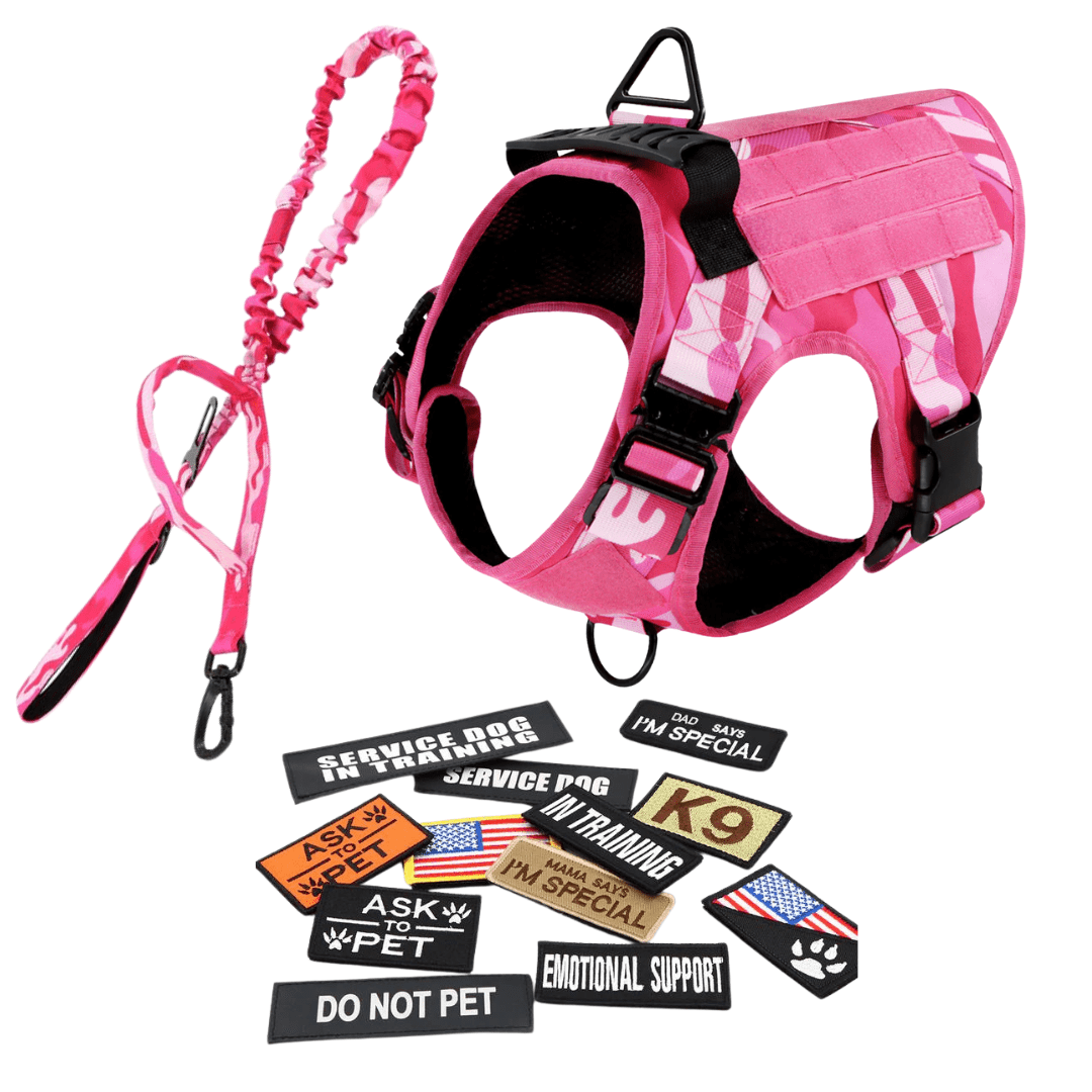 Classic Heavy-Duty Tactical No-Pull Team K9™ Dog Harness With Front & Back D-Rings, Quick-Release Metal-Buckles, Hook & Loop Panels, & Top Handle