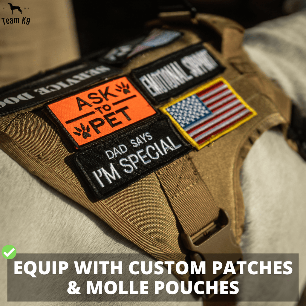 Classic Heavy-Duty Tactical No-Pull Team K9™ Dog Harness With Front & Back D-Rings, Quick-Release Metal-Buckles, Hook & Loop Panels, & Top Handle