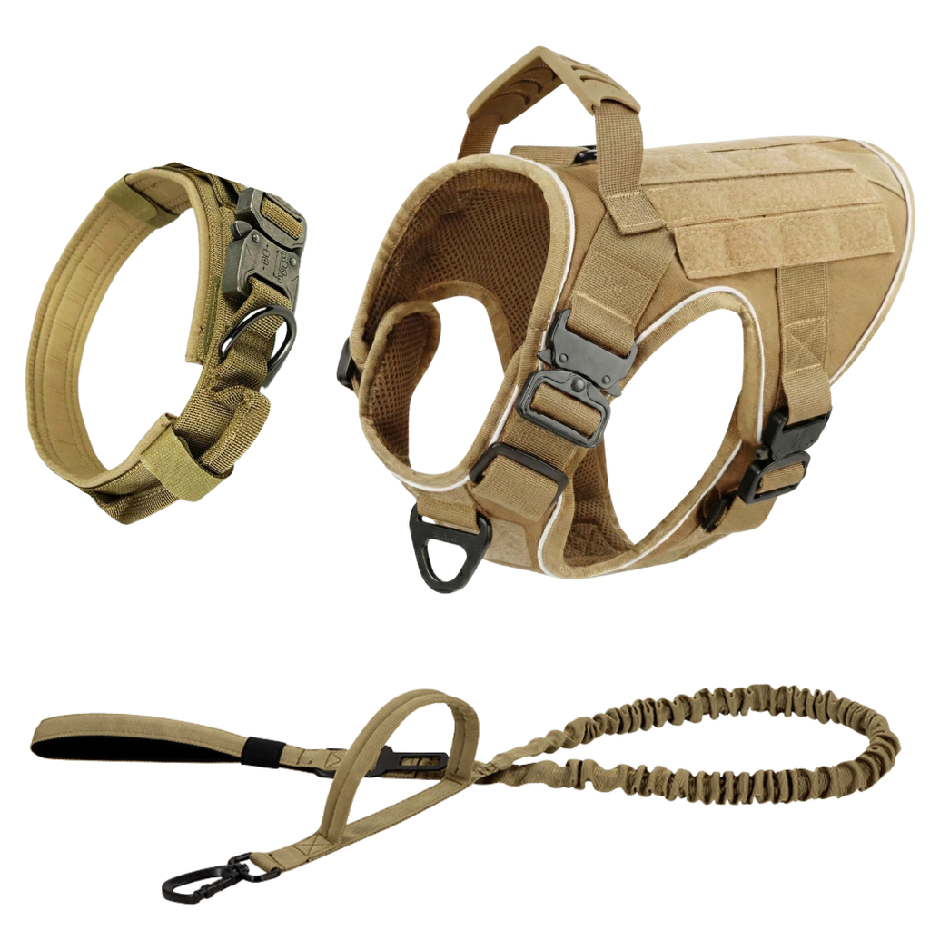 NEW Upgraded Tactical No-Pull Team K9™ Dog Harness with 4 Quick-Release Metal Buckles, Reinforced Front & Back V-Rings, Hook & Loop Panels, Adjustable Straps, Reflective Strips, & Top Handle