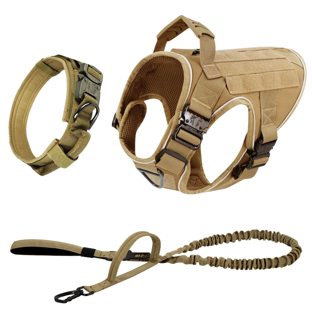 NEW Upgraded Tactical No-Pull Team K9™ Dog Harness with 4 Quick-Release Metal Buckles, Reinforced Front & Back V-Rings, Hook & Loop Panels, Adjustable Straps, Reflective Strips, & Top Handle