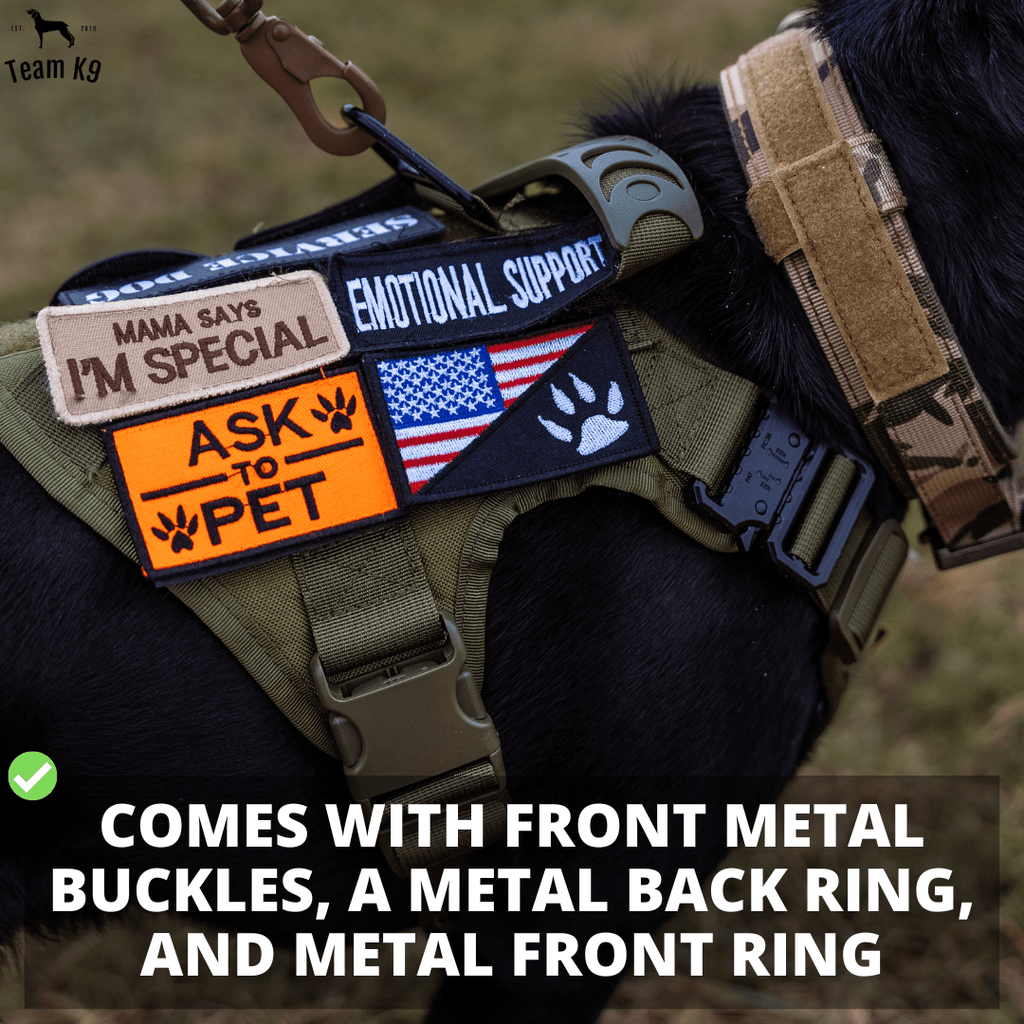 Classic Heavy-Duty Tactical No-Pull Team K9™ Dog Harness With Front & Back D-Rings, Quick-Release Metal-Buckles, Hook & Loop Panels, & Top Handle
