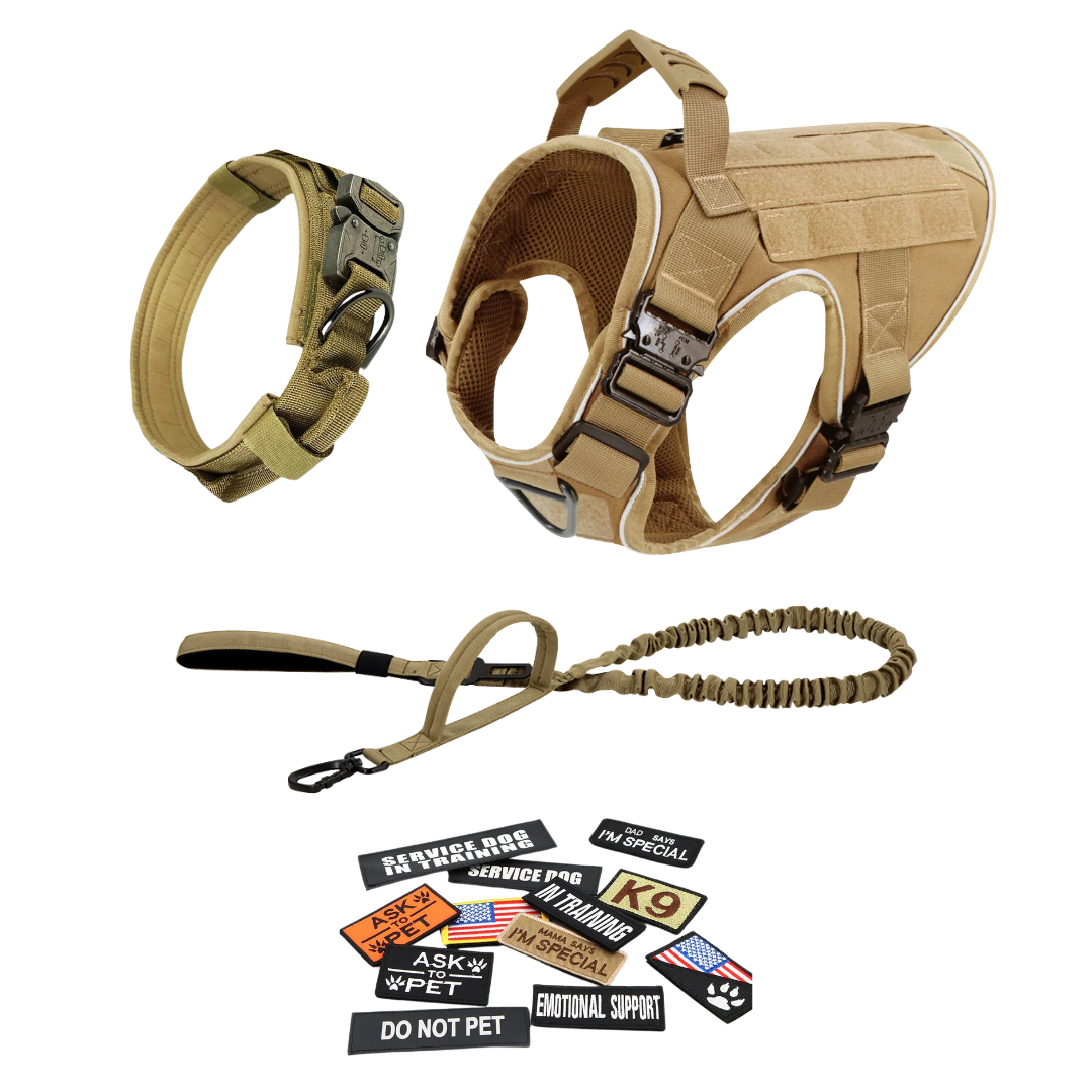 NEW Upgraded Tactical No-Pull Team K9™ Dog Harness with 4 Quick-Release Metal Buckles, Reinforced Front & Back V-Rings, Hook & Loop Panels, Adjustable Straps, Reflective Strips, & Top Handle