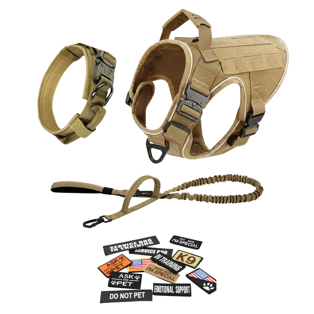 NEW Upgraded Tactical No-Pull Team K9™ Dog Harness with 4 Quick-Release Metal Buckles, Reinforced Front & Back V-Rings, Hook & Loop Panels, Adjustable Straps, Reflective Strips, & Top Handle