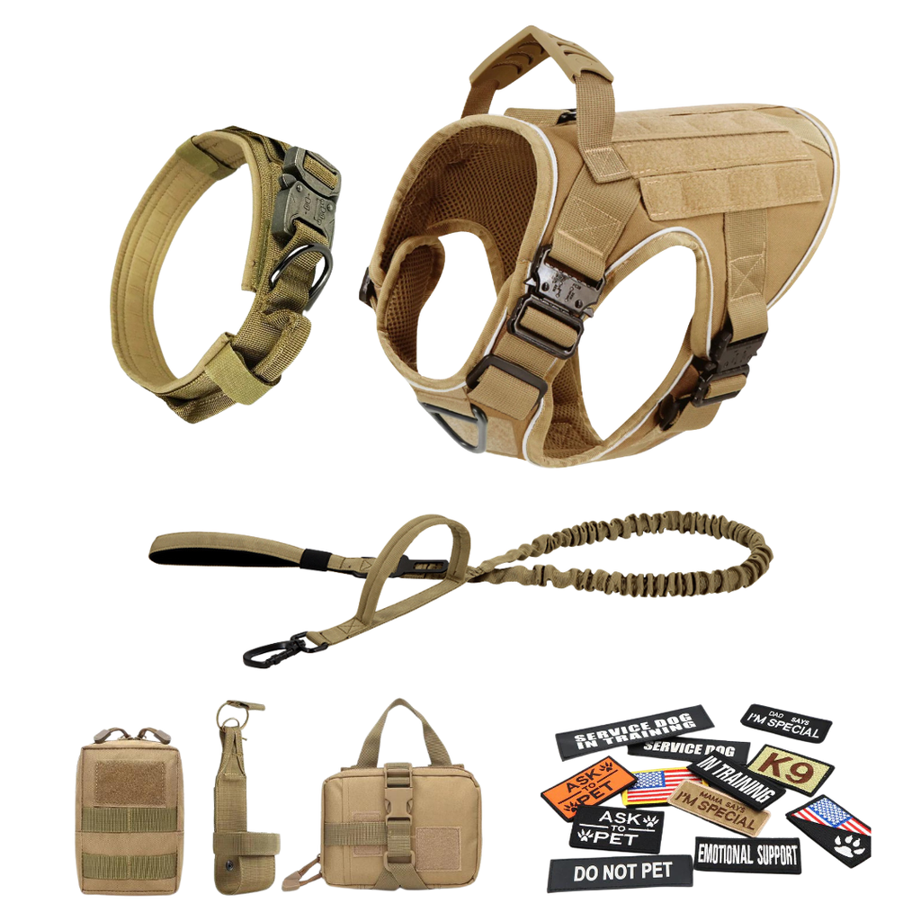 NEW Upgraded Tactical No-Pull Team K9™ Dog Harness with 4 Quick-Release Metal Buckles, Reinforced Front & Back V-Rings, Hook & Loop Panels, Adjustable Straps, Reflective Strips, & Top Handle