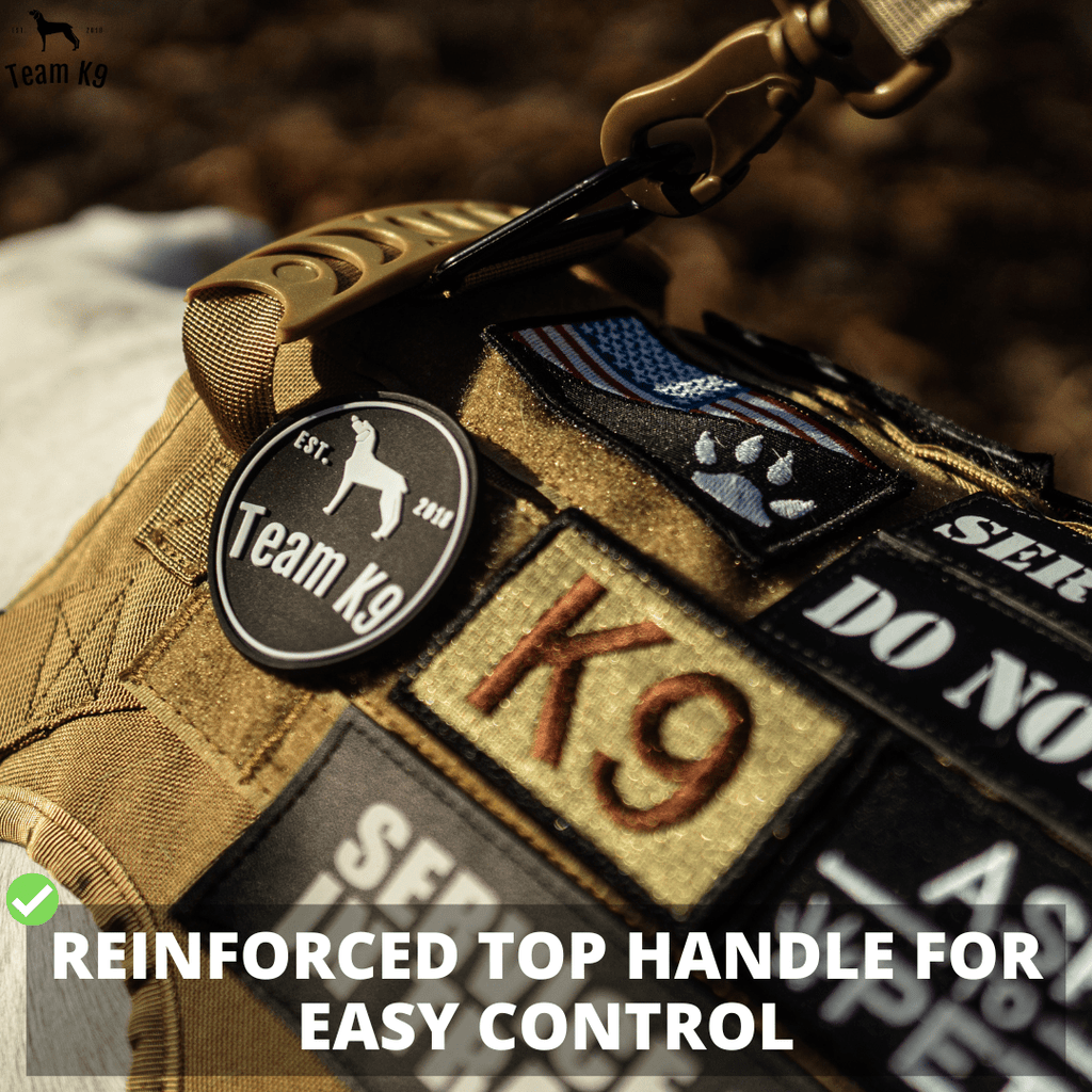 Classic Heavy-Duty Tactical No-Pull Team K9™ Dog Harness With Front & Back D-Rings, Quick-Release Metal-Buckles, Hook & Loop Panels, & Top Handle