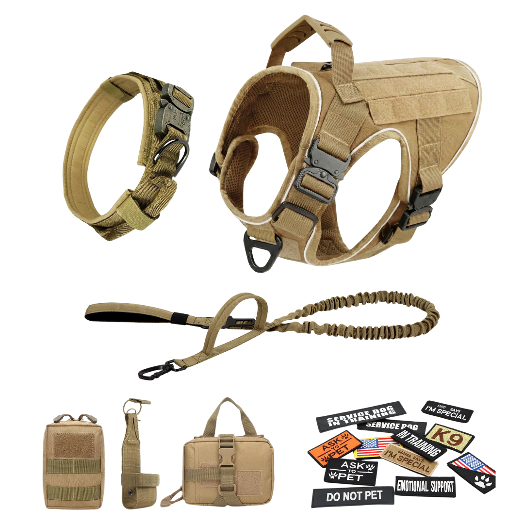 NEW Upgraded Tactical No-Pull Team K9™ Dog Harness with 4 Quick-Release Metal Buckles, Reinforced Front & Back V-Rings, Hook & Loop Panels, Adjustable Straps, Reflective Strips, & Top Handle