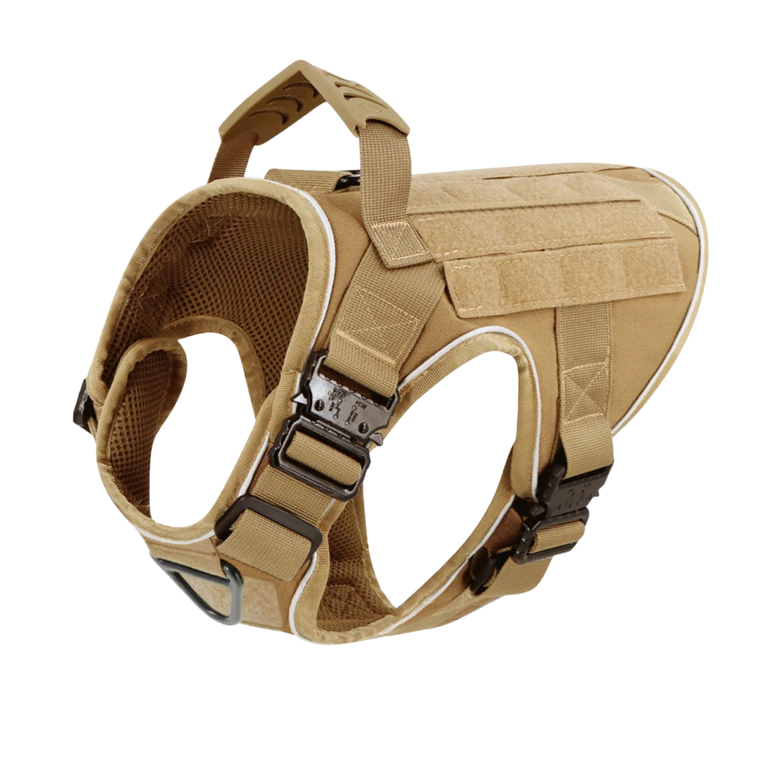 NEW Upgraded Tactical No-Pull Team K9™ Dog Harness with 4 Quick-Release Metal Buckles, Reinforced Front & Back V-Rings, Hook & Loop Panels, Adjustable Straps, Reflective Strips, & Top Handle