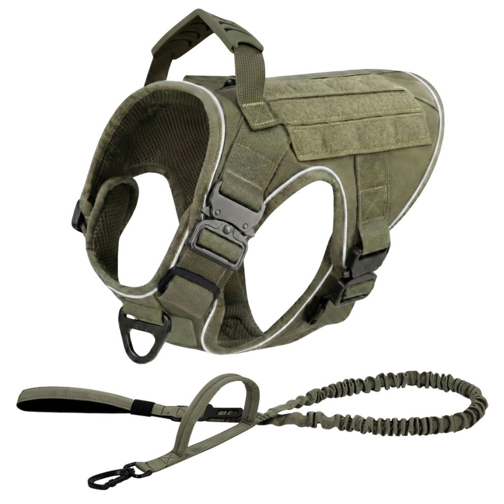 NEW Upgraded Tactical No-Pull Team K9™ Dog Harness with 4 Quick-Release Metal Buckles, Reinforced Front & Back V-Rings, Hook & Loop Panels, Adjustable Straps, Reflective Strips, & Top Handle