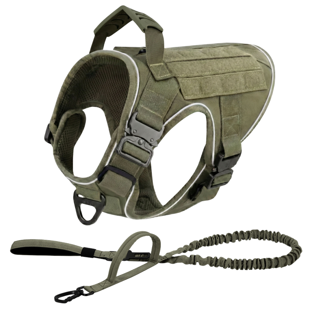 NEW Upgraded Tactical No-Pull Team K9™ Dog Harness with 4 Quick-Release Metal Buckles, Reinforced Front & Back V-Rings, Hook & Loop Panels, Adjustable Straps, Reflective Strips, & Top Handle